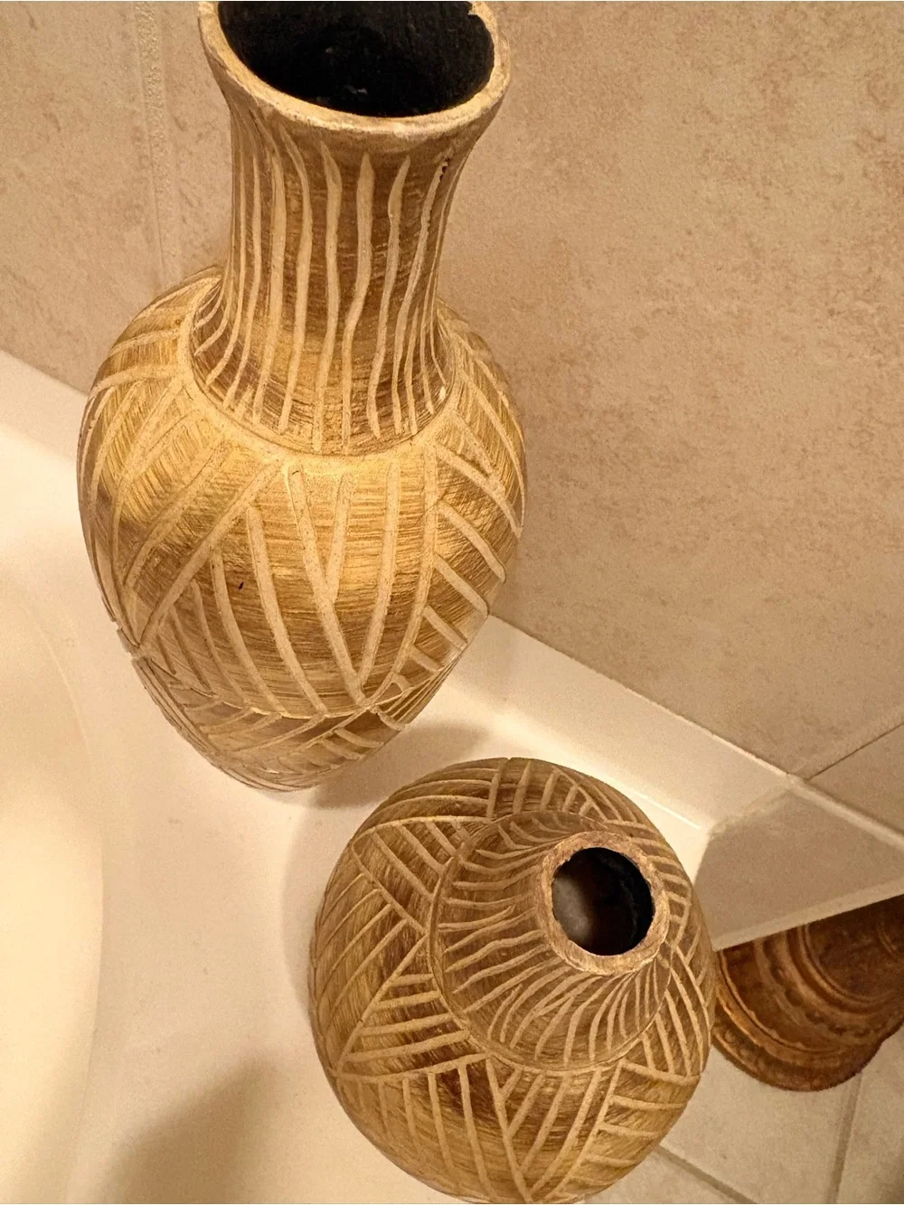 Decorative Textured Ceramic Vases - Beige